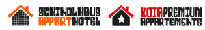 Logo mit den Namen "Schindlhaus Appart Hotel" und "Kota Premium Appartements". Die Grafik zeigt stilisierte Häuser in verschiedenen Farben.