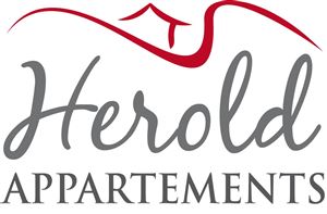 The logo of Herold Appartements features the lettering "Herold" in an elegant font and "Appartements" below it. The design is modern and appealing.