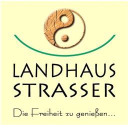 A logo with the inscription "Landhaus Strasser" and a Yin-Yang symbol. It conveys an inviting and relaxing atmosphere.