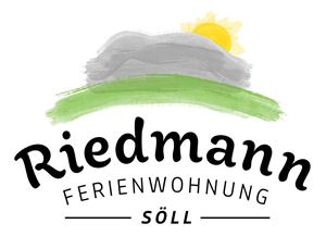 A logo for the Riedmann holiday apartment in Söll. It features a simple depiction of hills and a sun.