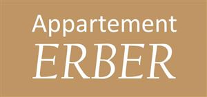 A stylish label featuring the text "Appartment ERBER" on a beige background. Ideal for advertising or as a sign for accommodations.