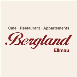 Ein schlichtes Logo für das Café, Restaurant und die Appartements "Bergland" in Ellmau. Die Schrift ist elegant und einladend.