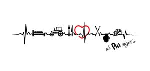 A creative image with a heartbeat pattern that connects various symbols, including a tractor, cutlery, and scissors. It conveys a connection between agriculture, love, and craftsmanship.