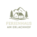 A stylized logo of a holiday home with mountains and trees. The text reads "Ferienhaus am Erlachhof".
