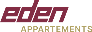 Ein modernes Logo für „Eden Appartements“. Es zeigt den Schriftzug in eleganten Schriftarten.