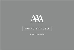 An elegant logo for "Going Triple A Apartments" on a gray background. The design is modern and simple.