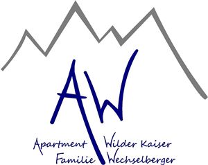 A stylized logo featuring mountains and the letters "AW". Below it is "Apartment Wilder Kaiser Familie Wechselberger".