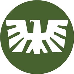 Ein stilisierter Adler in einem runden, grünen Hintergrund. Das Design ist einfach und modern.