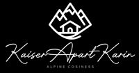 A minimalist logo featuring the words "Kaiser Apart Karin" along with a mountain and house symbol. It conveys a sense of alpine coziness.