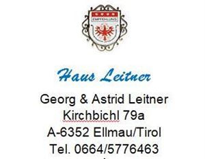 A letterhead for "Haus Leitner" in Ellmau, Tyrol. Contains contact information and address.