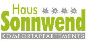 Das Logo zeigt den Schriftzug "Haus Sonnwend" mit vier Sternen und dem Zusatz "Komfortappartements". Es vermittelt ein Gefühl von Gemütlichkeit und Service.