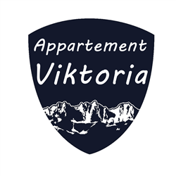 Ein Logo für das Appartement Viktoria. Es zeigt eine stilisierte Berglandschaft auf einem dunklen Hintergrund.