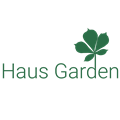 A logo with the inscription "Haus Garden" and a green leaf. It conveys a fresh and nature-oriented impression.