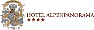 An elegant logo of the Alpenpanorama Hotel with four stars. The design features a coat of arms with decorative elements.