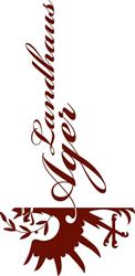 A stylized logo with the inscription "Landhaus Ager". It includes decorative elements such as leaves and a stylized icon.