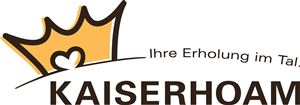 Ein Logo mit einer goldenen Krone und dem Schriftzug „KAISERHOAM“. Darunter steht: „Ihre Erholung im Tal!“