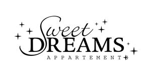 Ein Logo mit dem Schriftzug "Sweet Dreams Appartements". Es enthält funkelnde Sterne und hat ein elegantes Design.