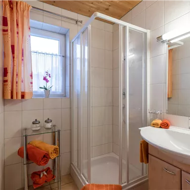 Shower and sink as well as storage space in the vanity, hairdryer