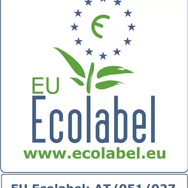 A logo of the EU Ecolabel with a green leaf and stars. It represents environmentally friendly products and services.