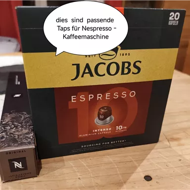 A coffee package from Jacobs with espresso pods for Nespresso machines. The package contains 20 capsules.
