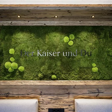 A decorative wall picture with moss and light green plants. The inscription reads "The Emperor and You."
