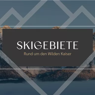 A winter landscape with snow-covered mountains. The text describes the ski resorts around the Wilden Kaiser.