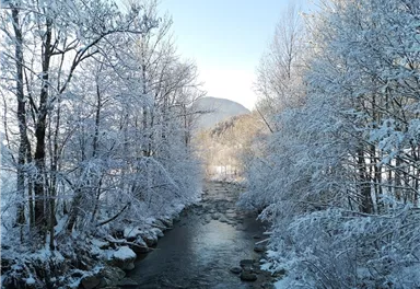 Scheffau_Soell_Kaiserblick-Winterrunde_Erlach-Brücke_Weißache_Wilder Kaiser